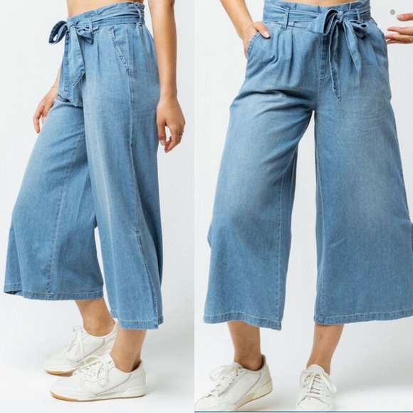 Rewash Pants - REWASH Chambray Crop Womens Wide Leg Pants Size Large